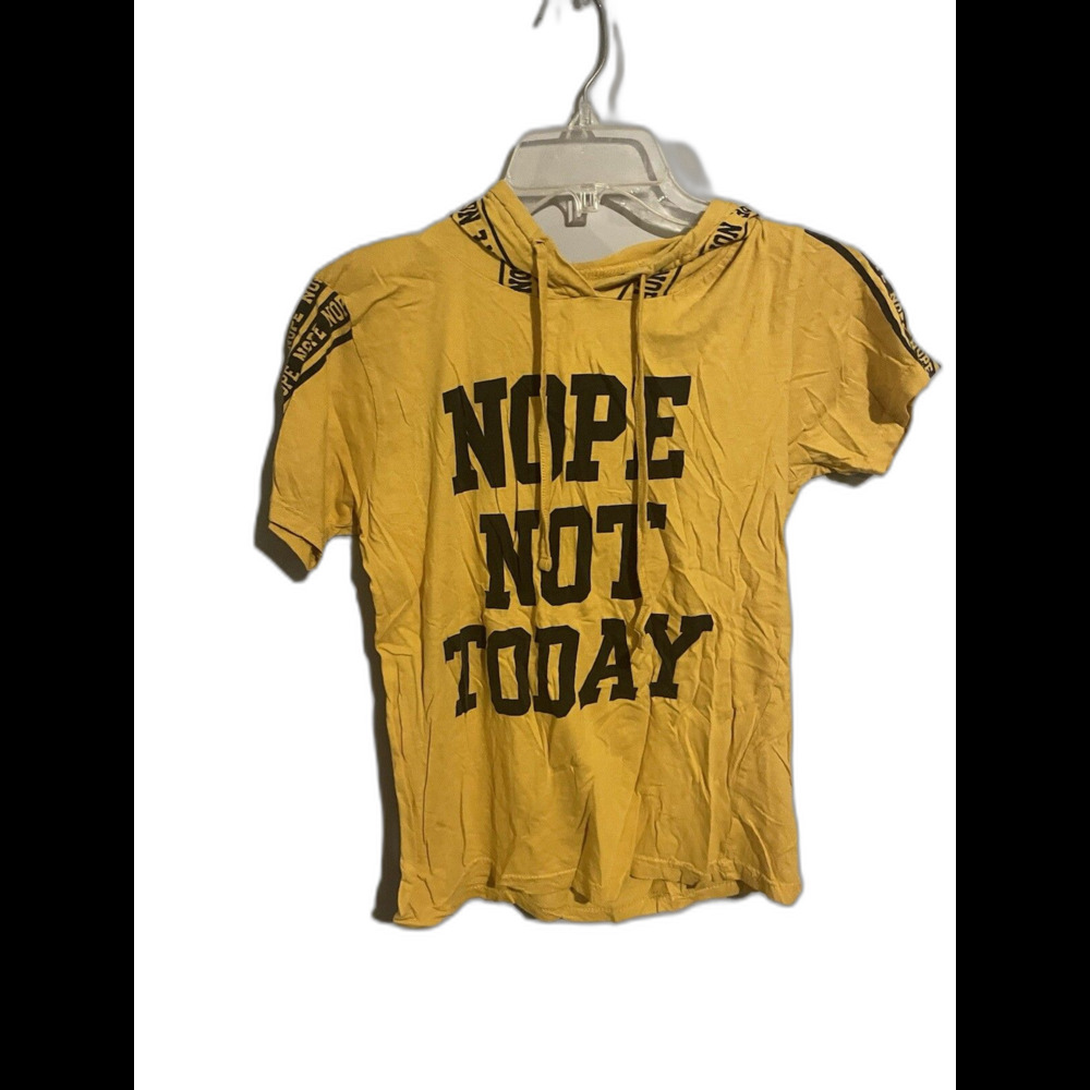 On fire women’s size medium short sleeve hooded T-shirt and yellow